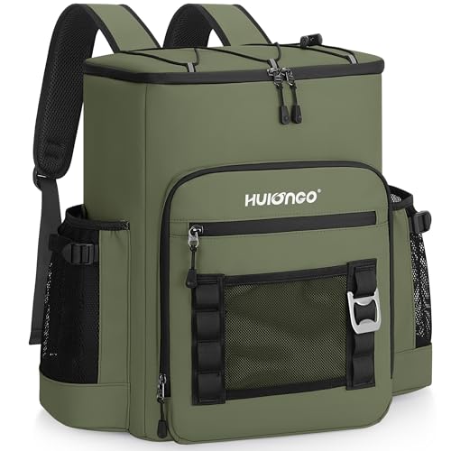 Hulongo Cooler Backpack, 30L Insulated Leakproof Soft Cooler Bag for 52 Cans, Lightweight Backpack for Beach, Picnic, Camping, Hiking, Fishing and Travel - color: Army Green