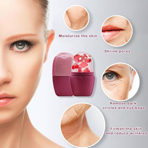 XHJRI Ice Face Roller Massager,Ice Cube Roller for Face, Eyes and Neck Naturally Conditioning and Skin Care,De-Puff Eye Bags,Reduce Migraine Pain,Reusable Massage Silicone Ice Mold (Upgrade Rose) - color: New Rose