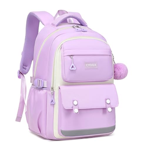 CYOQX School Backpack for Girls Cute Backpack Elementary Middle School High School Teenage Girls Schoolbag (Purple) - color: Purple