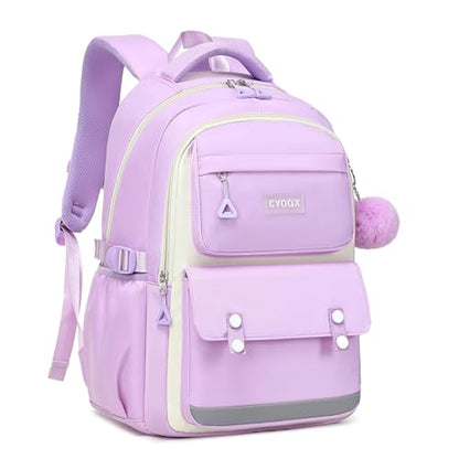 CYOQX School Backpack for Girls Cute Backpack Elementary Middle School High School Teenage Girls Schoolbag (Purple) - color: Purple