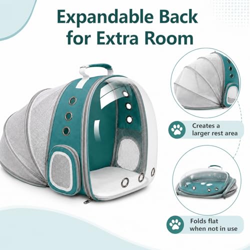 Expandable Cat Carrier Backpack with Bubble Window, Green - color: Green