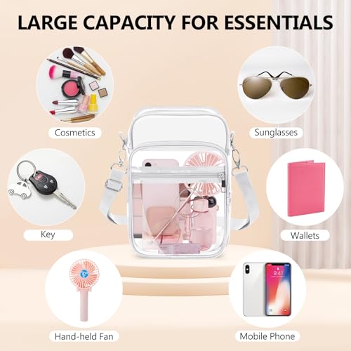 Blvornl Clear Crossbody Bag with Adjustable Shoulder Strap, Stadium Approved PVC Purse Bag, Messenger Bag - color: White, size: Large
