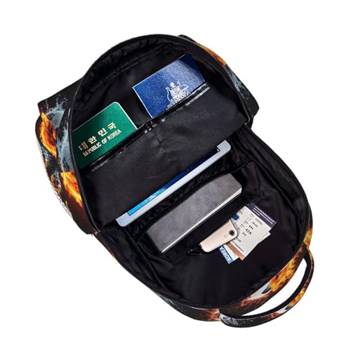 Casual Sports Backpack Water Fire Soccer Ball, Lightweight Gym Daypack with Water Bottle Holder for Men Women and Beach - color: Pattern (8)