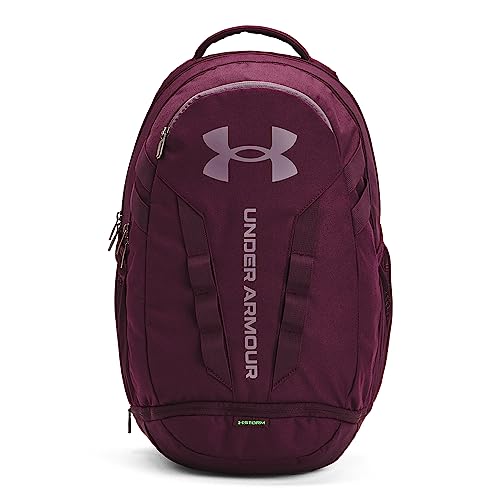 Under Armour Unisex Hustle 5.0 Backpack - color: (602) Dark Maroon / Green Screen / Misty Purple
