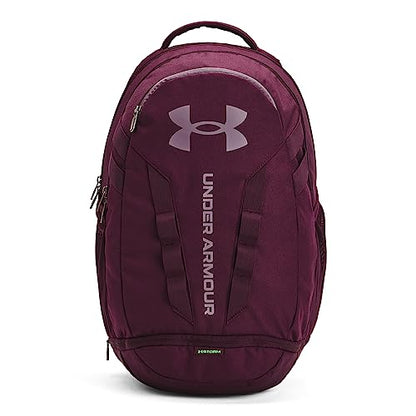Under Armour Unisex Hustle 5.0 Backpack - color: (602) Dark Maroon / Green Screen / Misty Purple