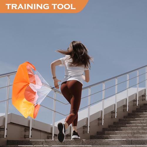 FOMIYES Running Resistance Parachute with Silver-Coated Orange Canopy, Portable Speed Training Equipment for Adult Sprint and Explosive Power Conditioning