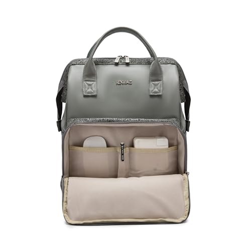 Kinmac Wide Open Style Laptop Backpack for Laptop Up to 15.6 Inch Men Women Travel Outdoor Backpack (Paisley Grey PU) - color: Paisley Grey Pu