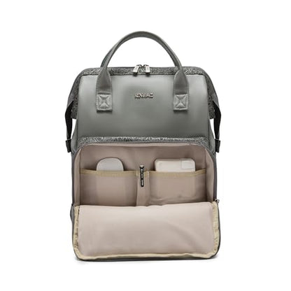 Kinmac Wide Open Style Laptop Backpack for Laptop Up to 15.6 Inch Men Women Travel Outdoor Backpack (Paisley Grey PU) - color: Paisley Grey Pu