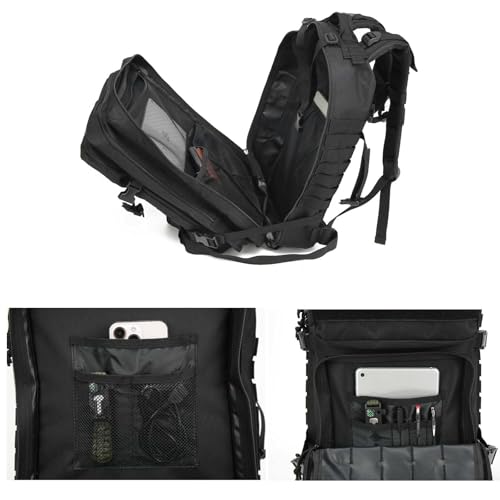 Tactical Backpack for Men, 45L Military Gym Backpacks, Large 3-Day Assault Pack Bug Out Bag MOLLE Daypack for Rucking Fishing Camping(Black) - color: Black-ca