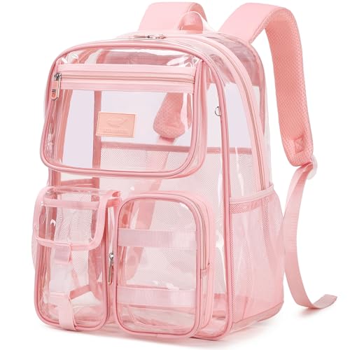 LXYGD Clear Backpack for School Stadium Approved Transparent Heavy Duty See Through College Bookbag Travel Work Daypack Security for Teens Girls Women Students (Pink) - color: Pink