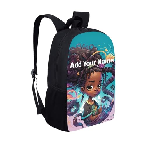 Afro Black Personized Backpack for Little Girls Bookbag Ages 6-8/8-10 Custom Name Book Bag Kids 2 Grade/3Rd Grade School Bag Hiking - color: African Black Girl-20
