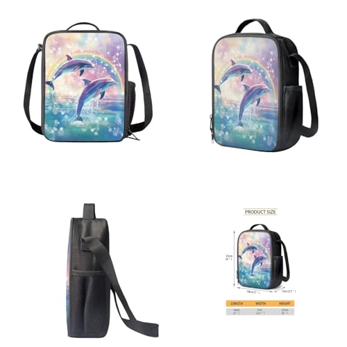 Rainbow Dolphin Backpack for Girls Kids School Backpack Set with Lunch Box Pencil Case Water Bottle Holder Trendy Backpack 4 in 1 Set for Elementary Middle School Students Gifts - color: Rainbow Dolphin