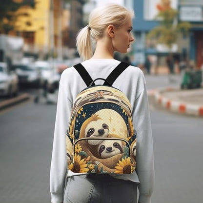 Animal Sloth Sunflower Moon Mini Backpack Purse for Women Shoulder Bag Fashion Daypack Ladies Handbag Lightweight Travel Bag Rucksack - color: Animal Sloth Sunflower Moon, size: Small