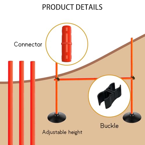 Orange Adjustable Height Agility Hurdle Set Multi-Function Soccer Trainning Pole Set Coaching Sticks with Rubber Base - color: 3.3 FT, style: Pack of 3