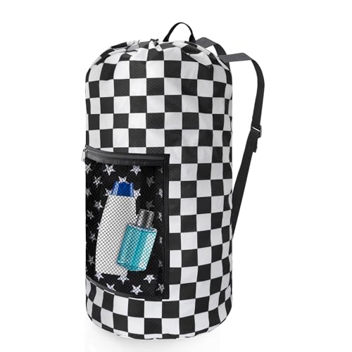 Laundry Bag Backpack, Extra Large Travel Laundry Bag with Mesh Pocket & Adjustable Shoulder Straps,Dirty Clothes Travel Bag for College Students Dorm,Apartment(Positive Square) - color: Positive square, size: 1Pack