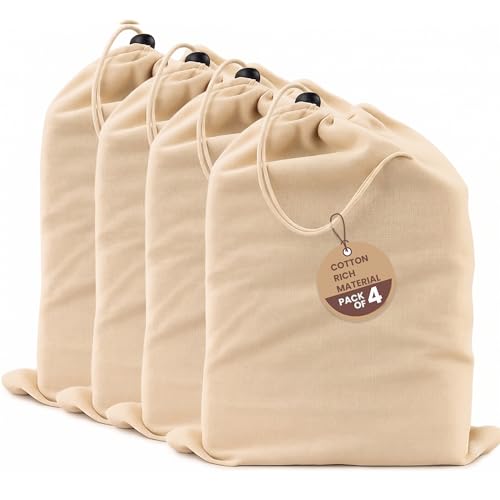 LFH Cotton Rich Shoe Storage Bags with Drawstring, Dustproof Breathable Reusable Organizer, Perfect For Travel, Dorm, Hotel, College, Gym, Easy to Carry, Machine Washable 8"x17" (Pack of 4) - Natural - color: Natural, size: 8"x17" (Pack of 4)