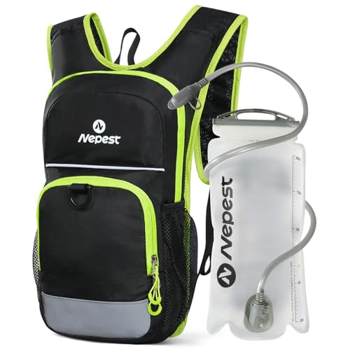 Nepest Kids Hydration Backpack, Mini Water Backpack with 1.5L Water Bladder for Hiking Cycling Running - color: Black