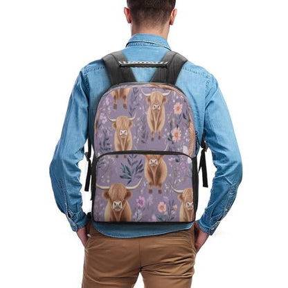 Supdreamc Daypack Polyester Anti-Theft Multipurpose Highland Cow Pink Flowers Art Bookbag Big Capacity Gym Outdoor Hiking Backpack With Adjustable Shoulder Straps - color: Pattern 424