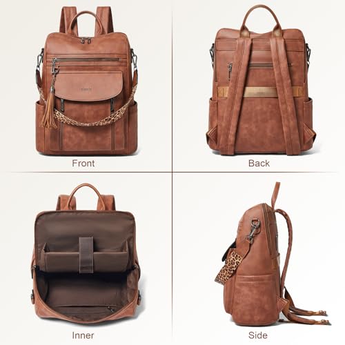 Shrrie Laptop Backpack for Women 15.6 inch,Travel Leather Backpack Purse Nurse Teacher Carry on Backpack Computer Bag,Professional Water-Resistant College Business Work Casual Daypack,Nubuck Brown - color: Nubuck Brown
