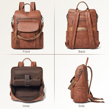 Shrrie Laptop Backpack for Women 15.6 inch,Travel Leather Backpack Purse Nurse Teacher Carry on Backpack Computer Bag,Professional Water-Resistant College Business Work Casual Daypack,Nubuck Brown - color: Nubuck Brown