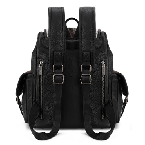 Montana West Wrangler Backpack Purse for Women Hair-on Cowhide Backpacks Western Travel Bags - color: Cowhide Black