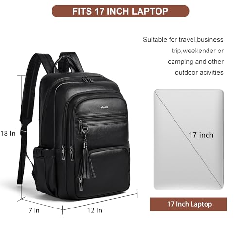 Shrrie 17 Inch Faux Leather Laptop Backpack for Women with Large Cup Holder - color: Black