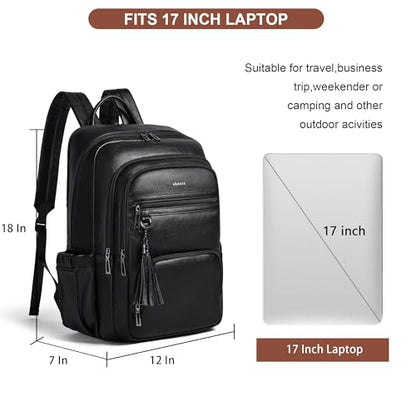 Shrrie 17 Inch Faux Leather Laptop Backpack for Women with Large Cup Holder - color: Black