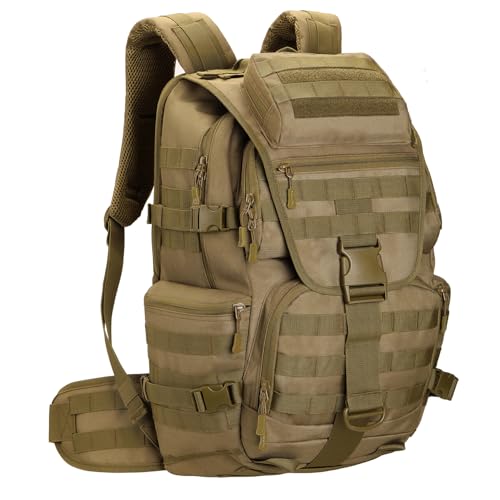 50L Military Tactical Backpack 3 Day Assault Pack Molle Daypack Hiking Backpack for Men and Women - color: Khaki 1