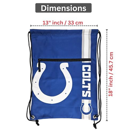 FOCO Indianapolis Colts NFL Drawstring Backpack with Zippered Pocket — Officially Licensed, Cordura Nylon - color: Indianapolis Colts
