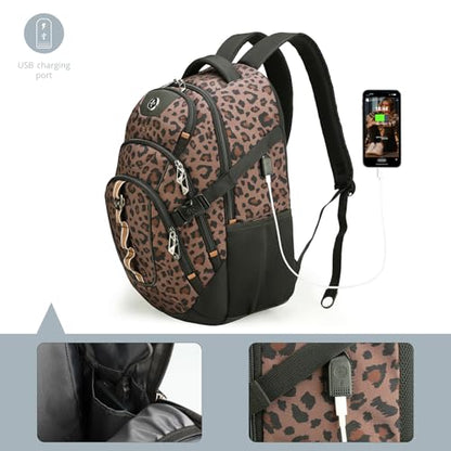 Swissdigital Laptop Backpack with USB Charging Port, Travel Backpack Fits 15.6 inches Computer, 31L Backpack for Men and Women, Brown Leopard | SD803-103 - color: Brown Leopard