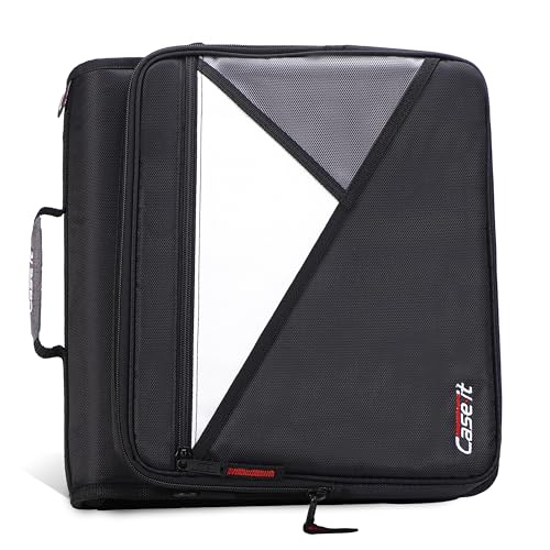 Case-it The Universal 2.0 Zipper Binder -1.5 Inch D-Ring - Removable Padded Pocket Holds Up to 13" Laptop/Tablet - Multiple Pockets - 350 Page Capacity - Comes with Shoulder Strap - Jet Black LT-207 - color: Ff Black/White, size: 1 Pack