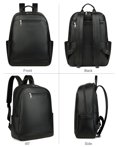 MASINTOR 15.6 inch Leather Laptop Backpack Purse for Women, Designer Travel and Work Bag with Laptop Compartment Black - color: Black