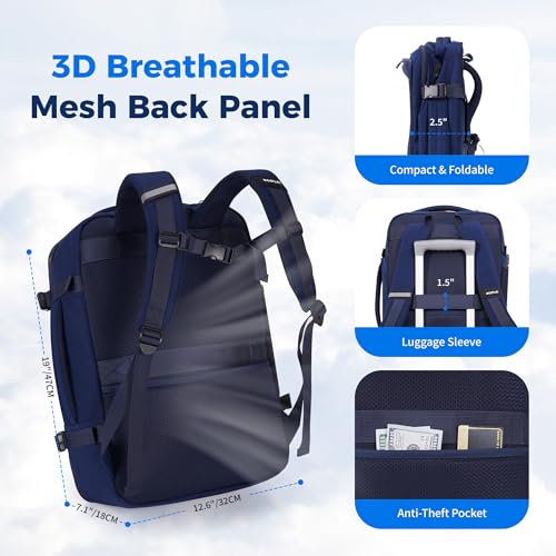ECOHUB 19" Travel Backpack for Men Women 30L Large Carry-On Backpack with 17.3 In Laptop Compartment,Blue - color: Blue