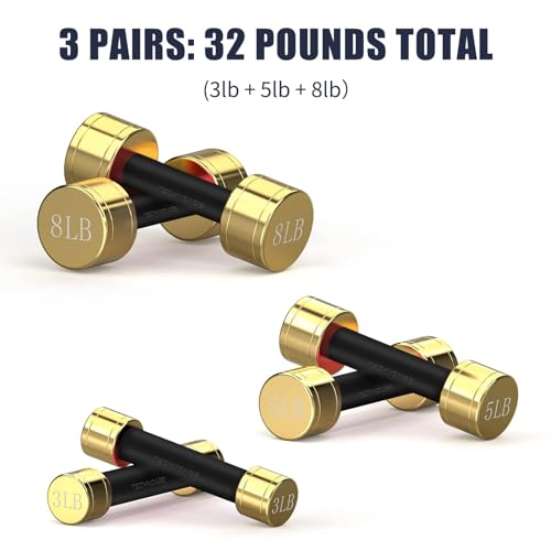 TECHNOAGE Round Dumbbell Sets with Steel Handle, Odorless Neoprene rubber Handle Cover - color: Black-1LB