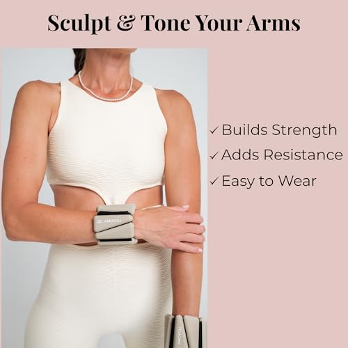 AMOYOU Wrist & Ankle Weights for Women – 2 lb Ankle Weights (Set of 2, 1 lb Each) | Arm Weights for Women | Leg Weights for Walking, Yoga, Cardio & Strength Training - color: Beige