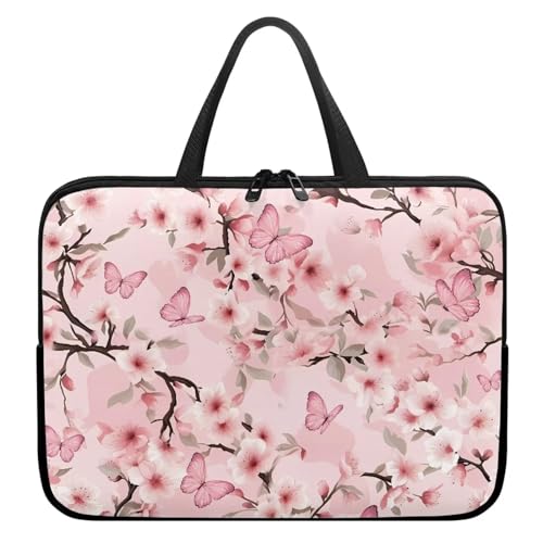 10 Inch Cherry Blossom Butterfly Computer Bag Sleeve with Handle, Protective Tablet Case with Zipper, Water-Repellent Fabric Laptop Bag, Notebook Sleeves Handbag for Travel/Business/School - color: Cherry Blossom Butterfly, size: 10 Inch
