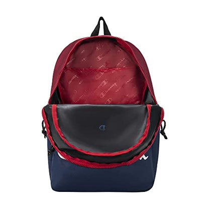 Champion Manuscript Backpack with Padded Adjustable Straps, Water Bottle Pocket for Work, Travel, Daily Use - color: Cranberry/Navy
