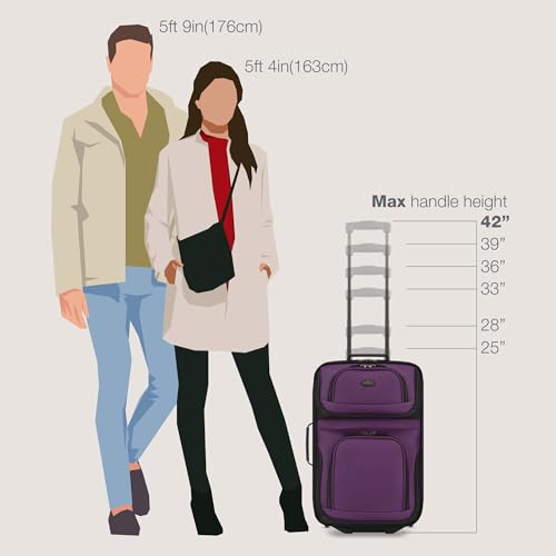 U.S. Traveler Rio Lightweight Softside Rolling Carry-on Suitcase, 2-Wheel Single, Purple - color: Purple, size: 21"
