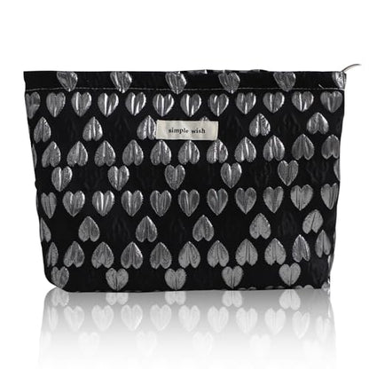 Wudygirl Cute Makeup Bag Cosmetic Bag Travel Cosmetic Pouch for Women Aesthetic Canvas Make up Organizer with Zipper Large Capacity Handbag Pencil Pouch (Black Heart) - color: Black Heart