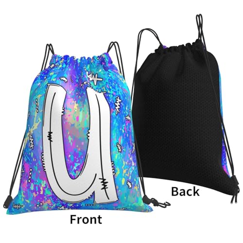 Drawstring Backpack Bag Sport Gym Sackpack Initial Blue Draw String Cinch Bags Bulk String Backpack Storage Bag for Women Men Letters U - color: Letters U