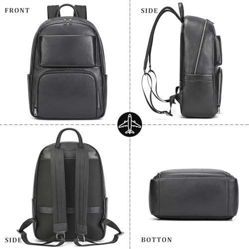 Laptop Leather Travel Backpack For Men Carry On Back Pack For Business Work computer Backpacks Fit 15.6" Laptop - color: Bb-00 Black