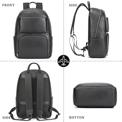 Laptop Leather Travel Backpack For Men Carry On Back Pack For Business Work computer Backpacks Fit 15.6" Laptop - color: Bb-00 Black
