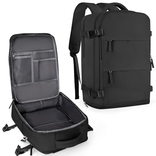 coowoz Travel Backpack For Women Men,Carry On Backpack Flight Approved,Hiking Backpack Water-Resistant Outdoor Sports Rucksack Casual Daypack Fit 15.6 Inch Laptop Shoes Compartment (Black) - color: Black, size: 30l