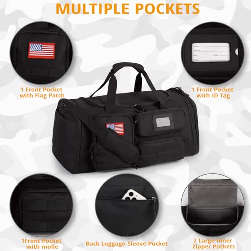 Expandable Gym Bag For Men,Tactical Large 3 in 1 Sports Duffle Bag With Shoes Compartment,Water Resistant Sports Gym Tote Bags Multi-functional Weekend Travel Backpack Overnight Bag - color: Black
