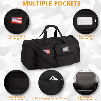 Expandable Gym Bag For Men,Tactical Large 3 in 1 Sports Duffle Bag With Shoes Compartment,Water Resistant Sports Gym Tote Bags Multi-functional Weekend Travel Backpack Overnight Bag - color: Black