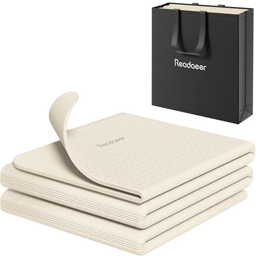 Readaeer Foldable Yoga Mat for Travel Folding Yoga Mat 6mm Thick with Carrying Bag, Non-Slip TPE Exercise Pilates Mat for 72" L x 24" W x 0.24 Inch - color: Beige