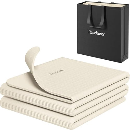 Readaeer Foldable Yoga Mat for Travel Folding Yoga Mat 6mm Thick with Carrying Bag, Non-Slip TPE Exercise Pilates Mat for 72" L x 24" W x 0.24 Inch - color: Beige