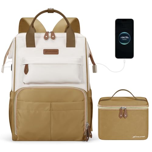 Maelstrom Travel Backpack for Women Men,Laptop Backpack Fits 15.6-17.3 Inch Laptop, Nurse/Work Bag with Insulated Lunch Box (Khaki-beige) - color: Khaki-beige