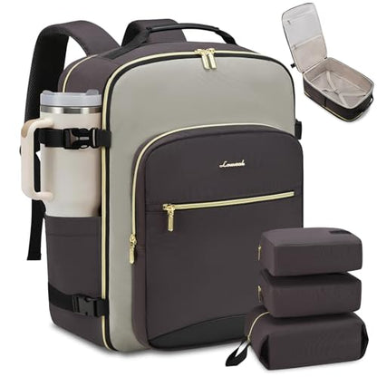 LOVEVOOK 50L Travel Backpack for Women & Men, Airline Approved Carry On Luggage with 3 Packing Cubes, TSA Overnight Bags, Waterproof Personal Item Bag, Weekender Essentials Backpacks fits 17" Laptop - color: Dark Grey-light Grey-black, size: X-Large