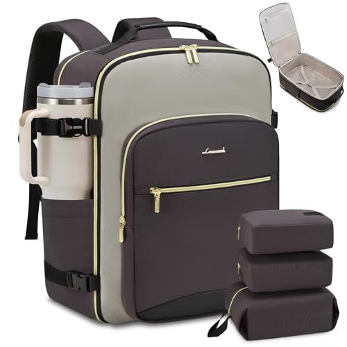 LOVEVOOK 50L Travel Backpack for Women & Men, Airline Approved Carry On Luggage with 3 Packing Cubes, TSA Overnight Bags, Waterproof Personal Item Bag, Weekender Essentials Backpacks fits 17" Laptop - color: Dark Grey-light Grey-black, size: X-Large